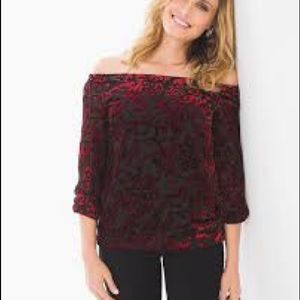 Chico’s Velvet Statement Off The Shoulder Top Sz 1 (8-10)